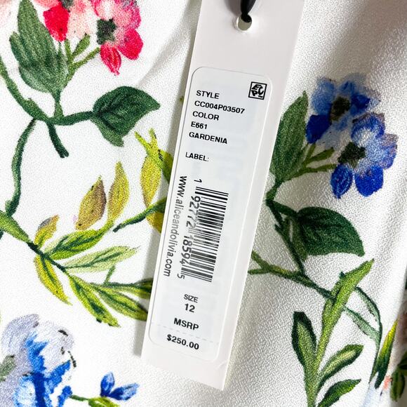 Alice &‎ Olivia Trixie Mini Dress Ivory Floral Sleeveless Sz 12 - Picture 9 of 11